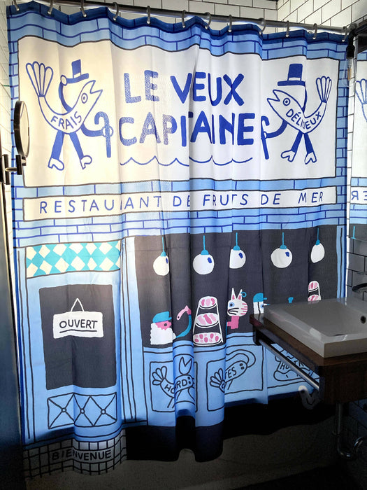 Rideau de douche de polyester, lavable à la machine, 71" x 71", conçu en collaboration avec l'artiste ben tardif