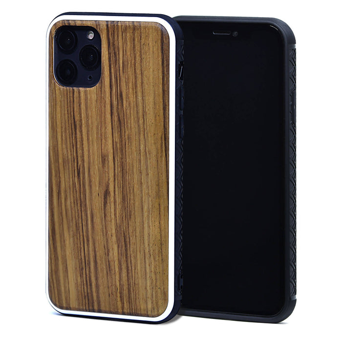 Étui iphone 11 pro en bois zébré et côtés en tpu