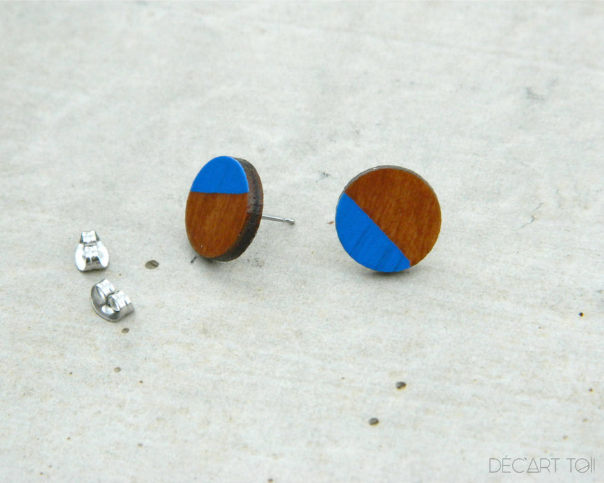 14 couleurs au choix- boucles d'oreilles en bois du québec (merisier) peintes à la main et acier inoxydable