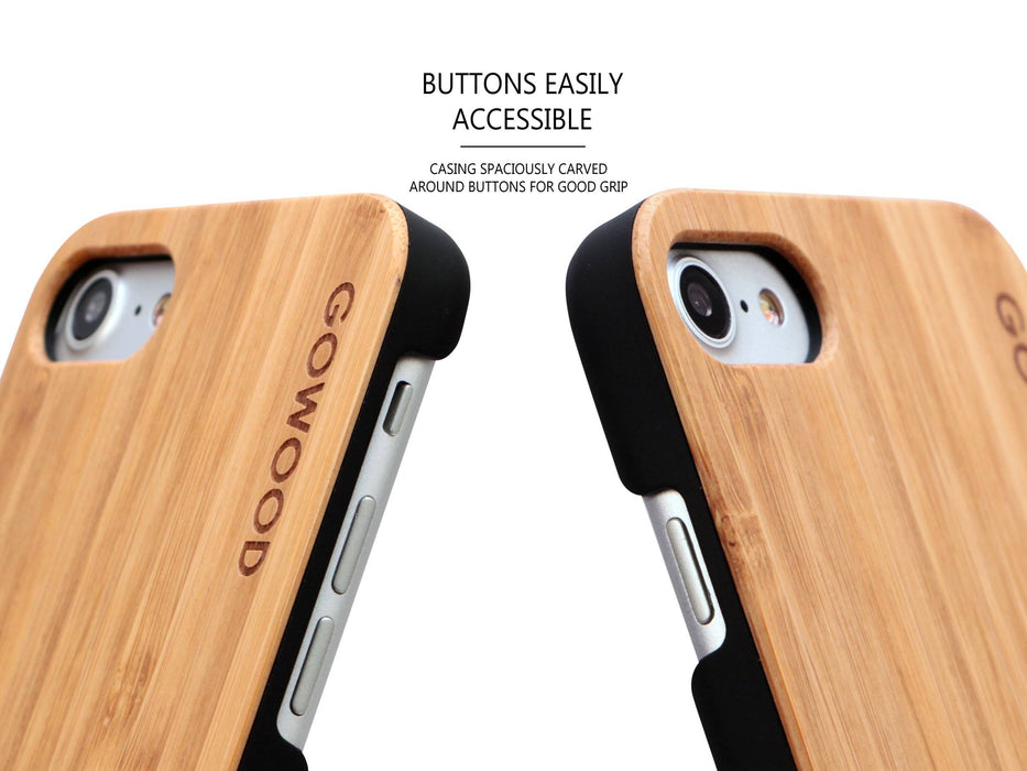 Étui iphone 7 et 8 en bois et côtés en polycarbonate - bambou avec gravure chevreuil