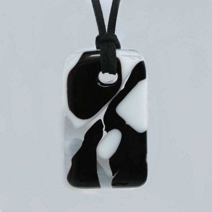 Nouveau/pendentif chic noir gris blanc/rectangulaire/verre fusion/longueur ajustable