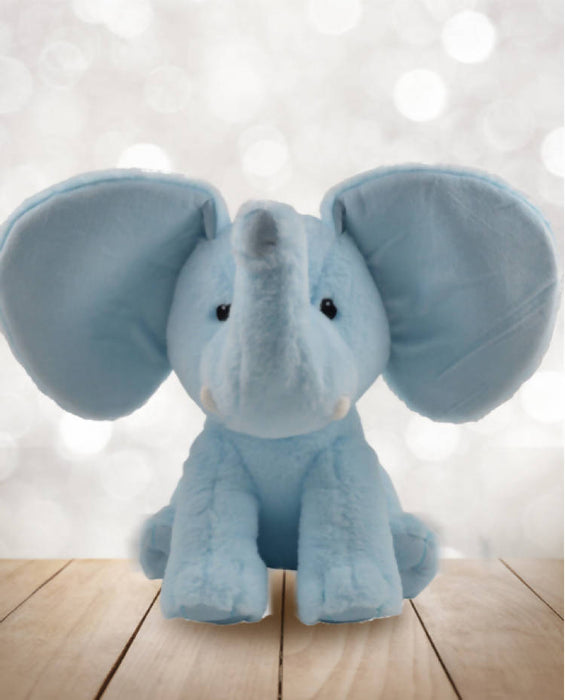 Éléphant bleu l-e avec le prénom et carré de naissance