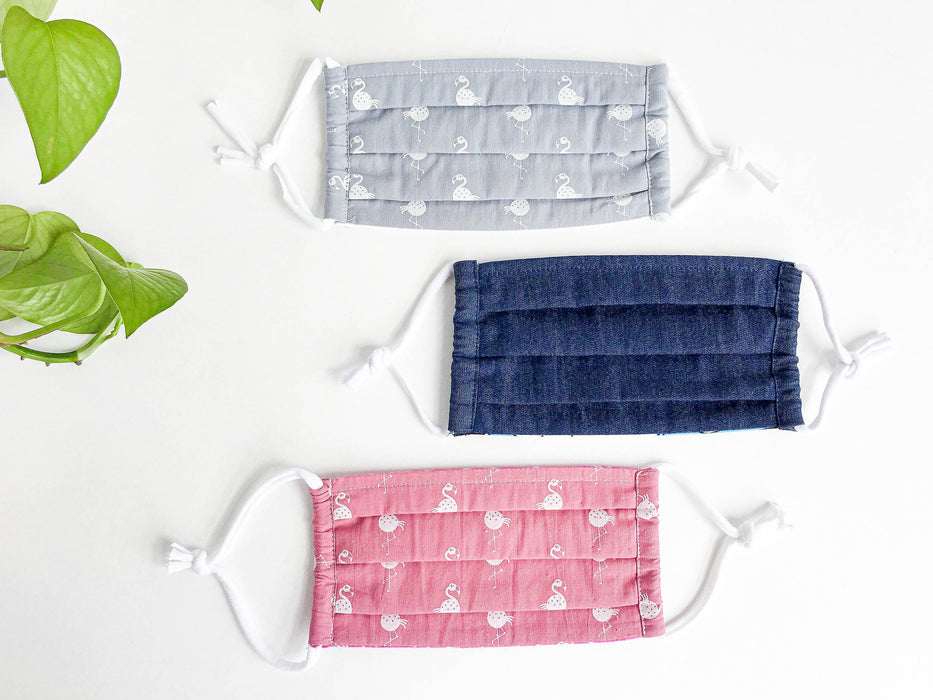 Masque en tissu - denim & flamingo