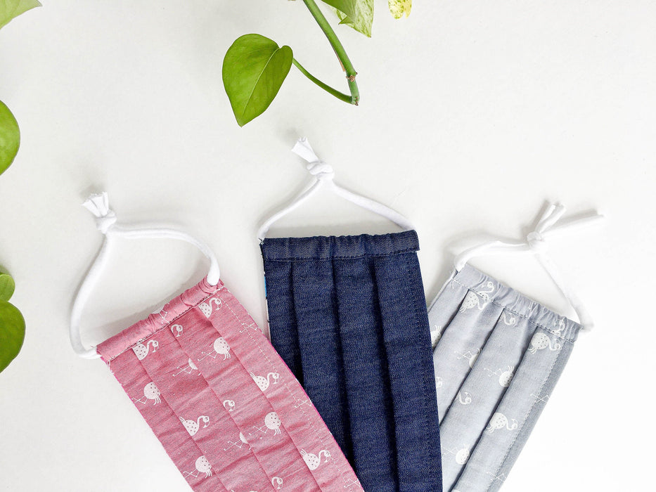 Masque en tissu - denim & flamingo
