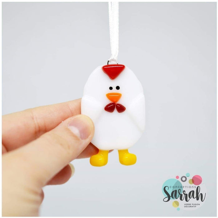 Suspension de verre en forme de poulet accrochée avec un ruban