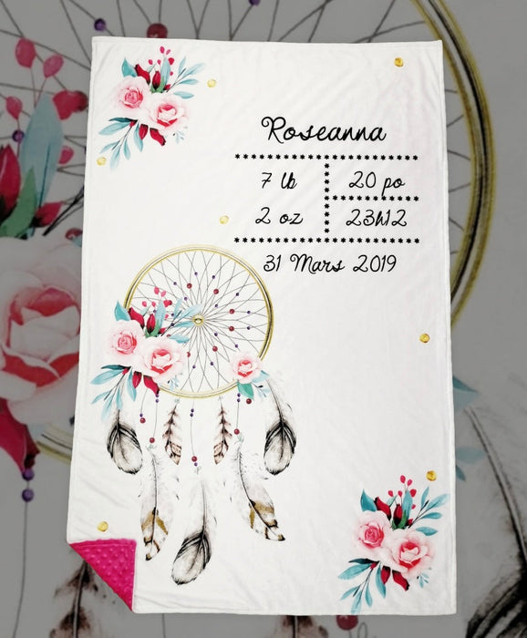 Doudou doublé minky de naissance personnalisable capteur de rêve