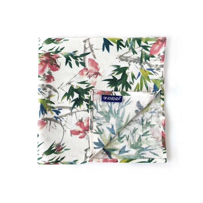 Furoshiki - emballage réutilisable - coton, blanc, fleur