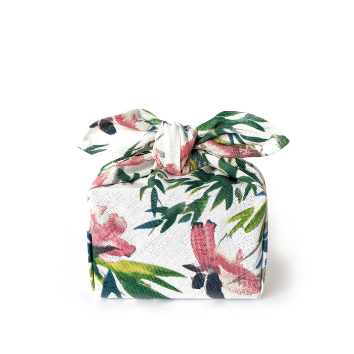 Furoshiki - emballage réutilisable - coton, blanc, fleur