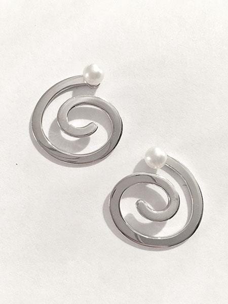 Boucles d'oreilles spirales en argent sterling et perles