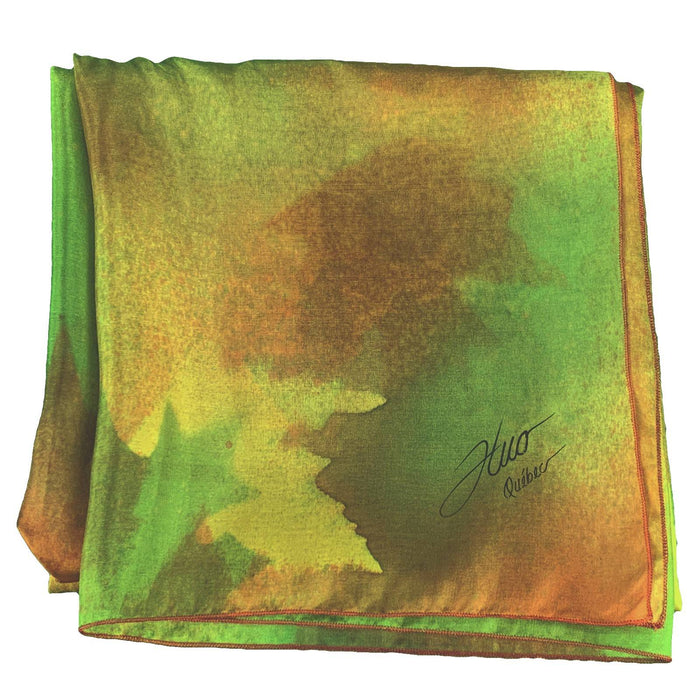 Foulard carré de soie érable vert et rouge