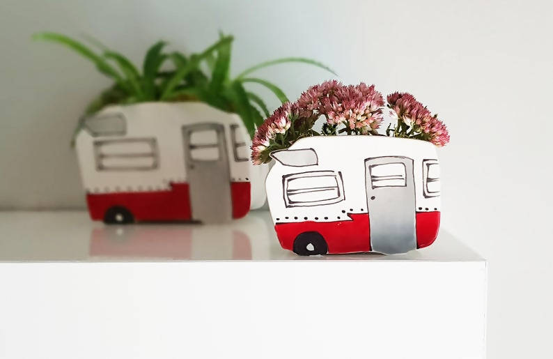 Petit cache-pots camper vintage rouge