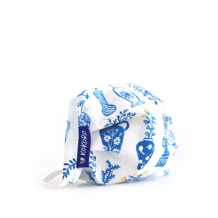 Masque réutilisable en coton pour enfant - blanc, bleu, fleuri