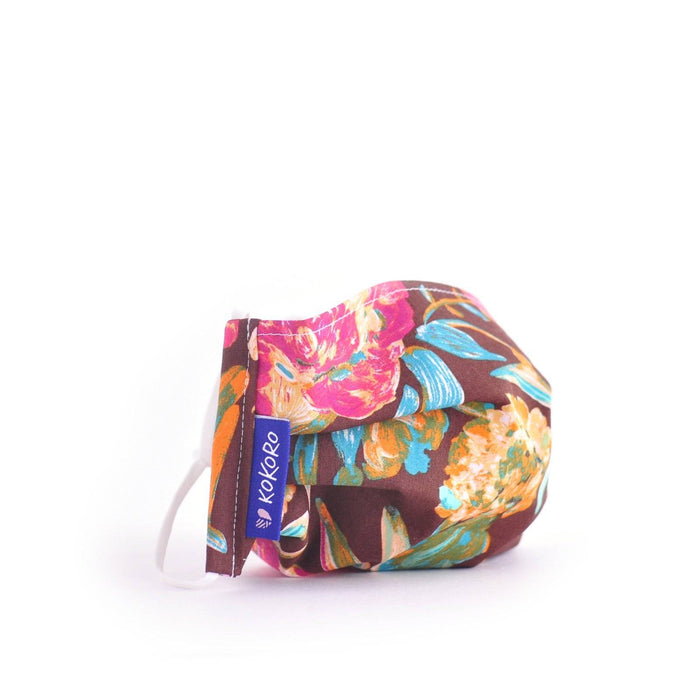 Masque réutilisable en coton pour enfant - brun, fleuri