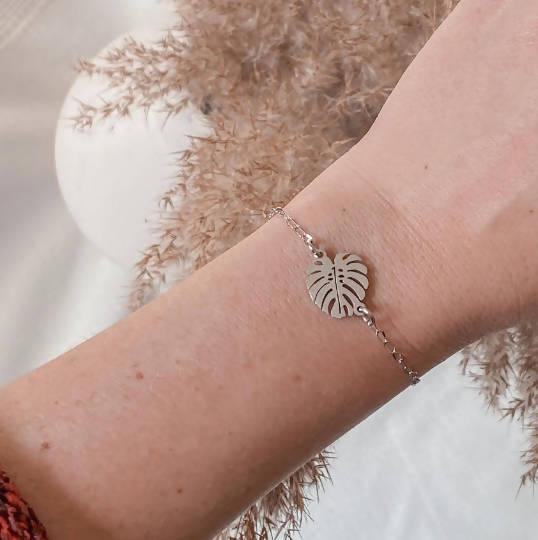 Bracelet ajustable monstera en acier inoxydable