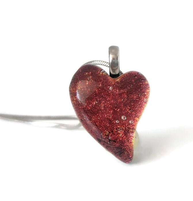 Mini coeur, orange, verre fusion - Bijoux Le fil d'Ariane