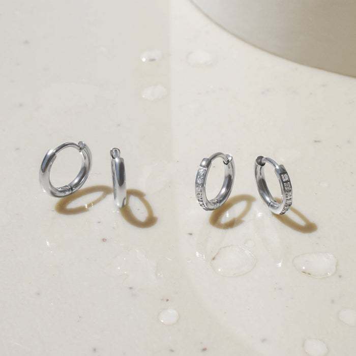 Mini boucles d'oreilles anneaux avec pierres argent en acier inoxydable