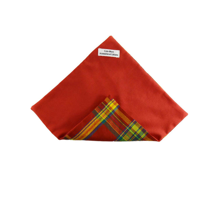 Foulard pochette réversible - rouge & jaune madras