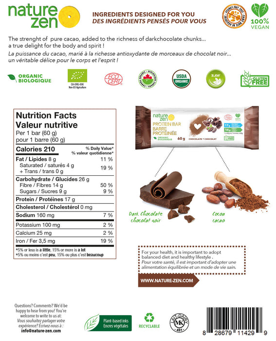 1 barre de protéines végétales au chocolat