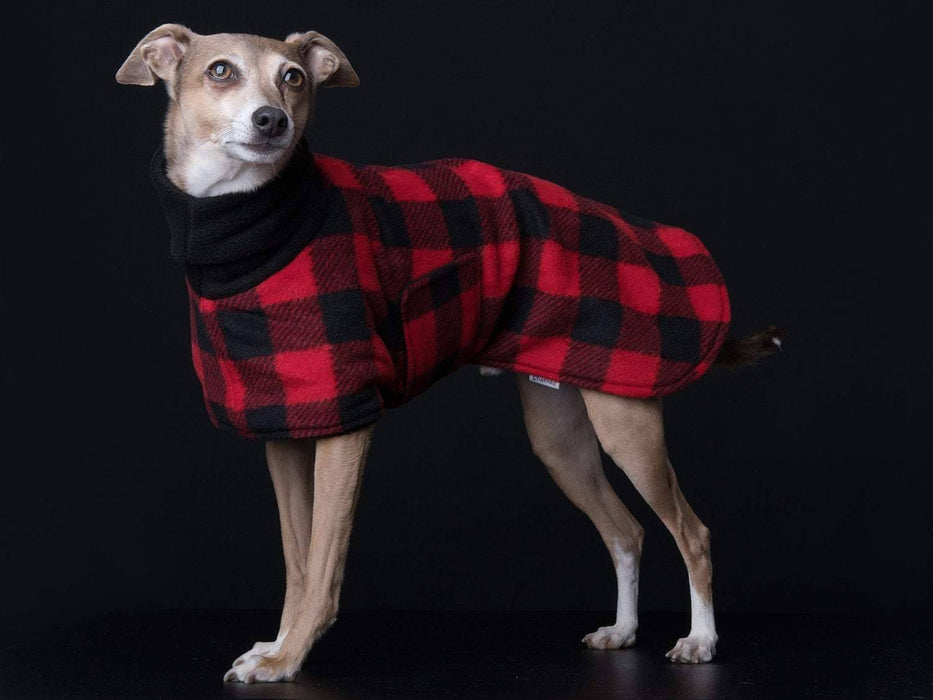 4 couleurs manteau en polar buffalo rouge et noir, gris et noir, beige et noir ou brun et noir pour lévrier italien - doublé de polar noir