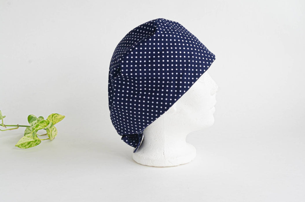 Bonnet chirurgical | motif pois bleu et gris