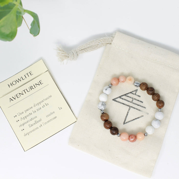 Bracelet élastique en pierres semi précieuses 8mm pour femmes, howlite, aventurine rose et acier inoxydable