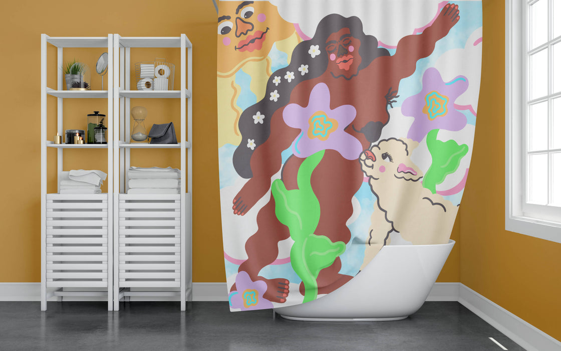 Rideau de douche de polyester, imperméable et lavable, 71" x 71", conçu en collaboration avec l'artiste teenadult