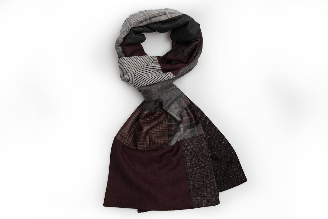 Foulard patchwork géométrique - gris charbon et bourgogne