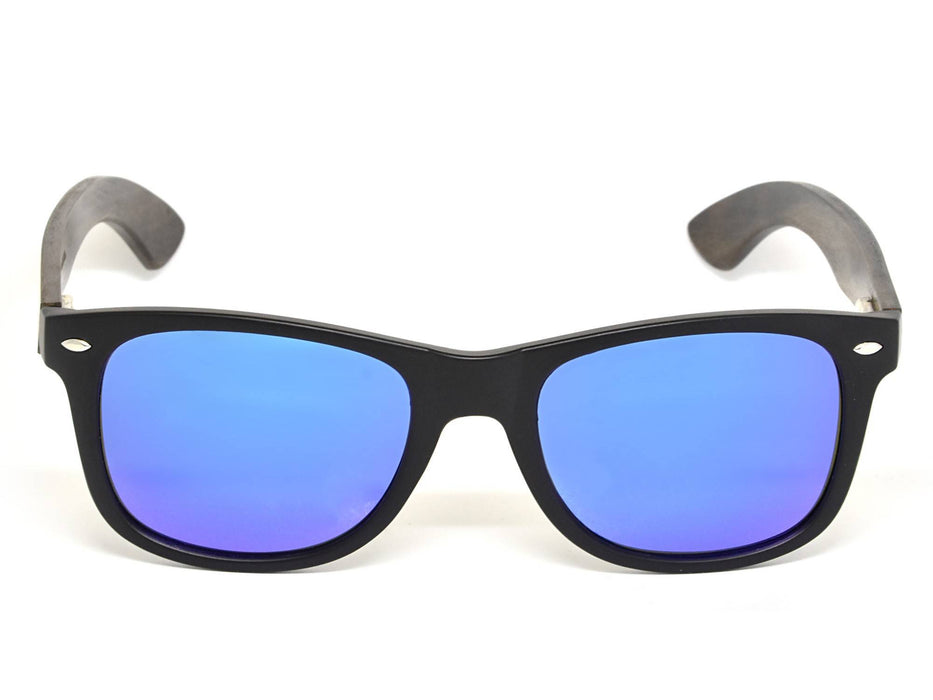 Lunettes de soleil en bois d'ébène avec verres miroir bleu polarisés