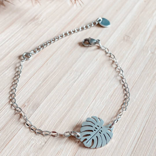 Bracelet ajustable monstera en acier inoxydable