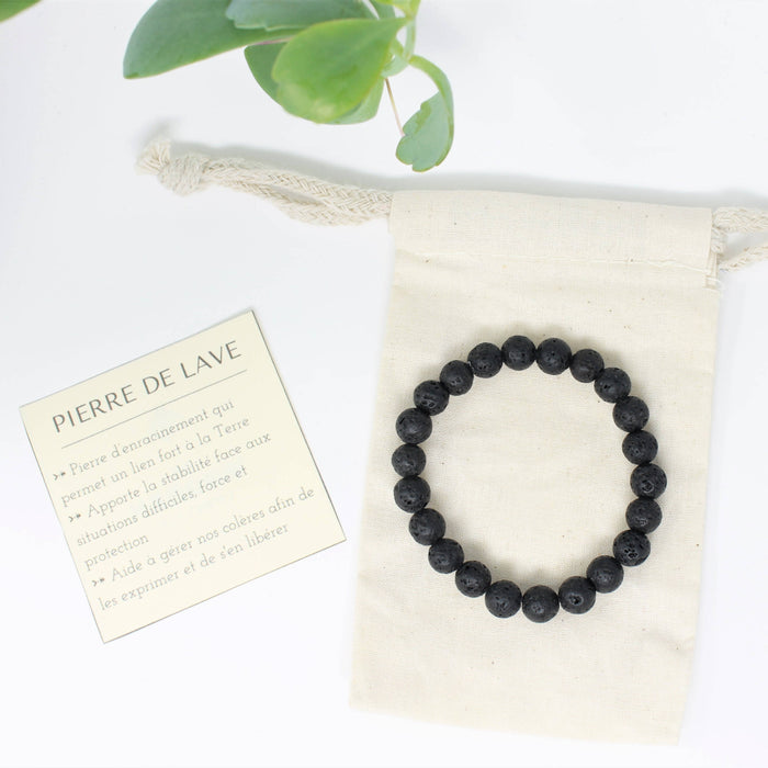 Lave - bracelet diffuseur d'huiles essentielles pour femmes et hommes en pierres de lave noire
