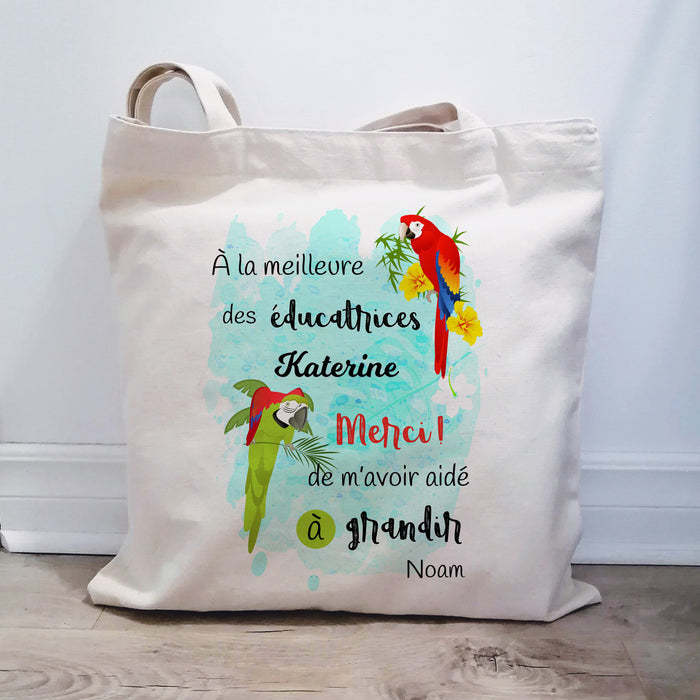 Sac réutilisable éducatrice perroquets