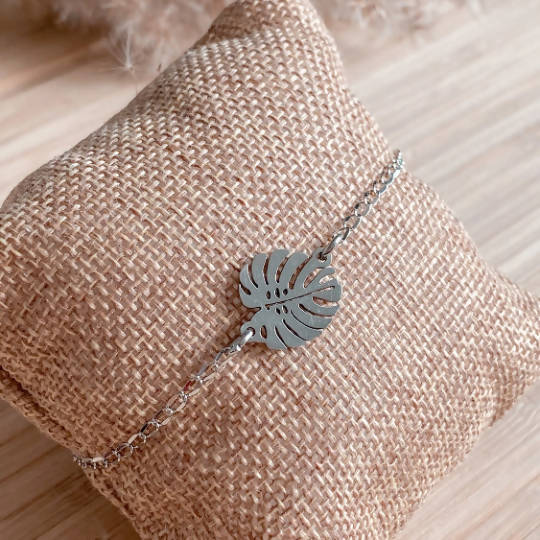 Bracelet ajustable monstera en acier inoxydable