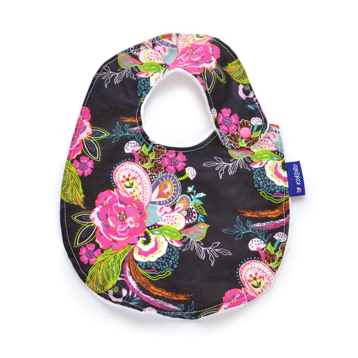 Bavoir classique en coton - bleu marin, fleuri