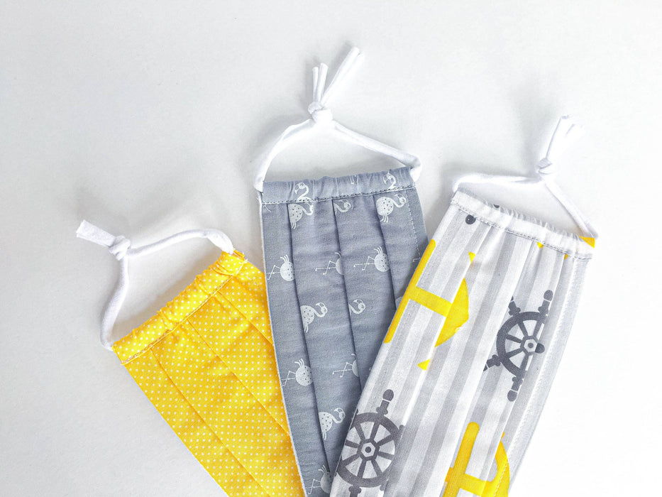 Masque en tissu - ancre jaune & gris