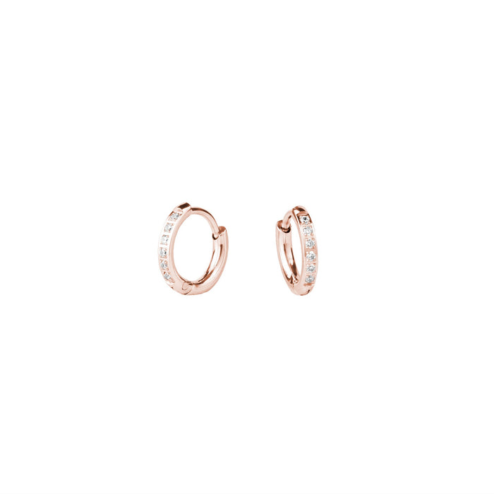 Mini boucles d'oreilles anneaux avec pierres or rose en acier inoxydable