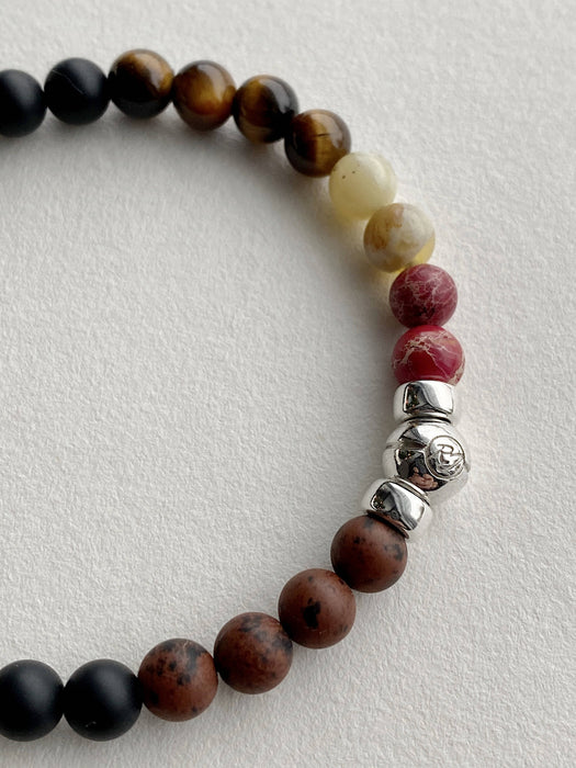 Combo de bracelets cuir d'autruche et pierres semi-précieuses