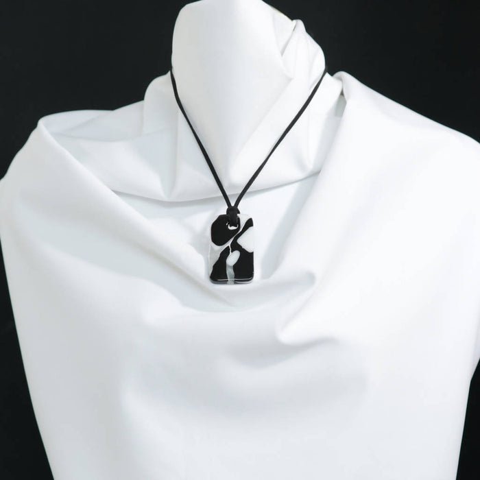 Nouveau/pendentif chic noir gris blanc/rectangulaire/verre fusion/longueur ajustable