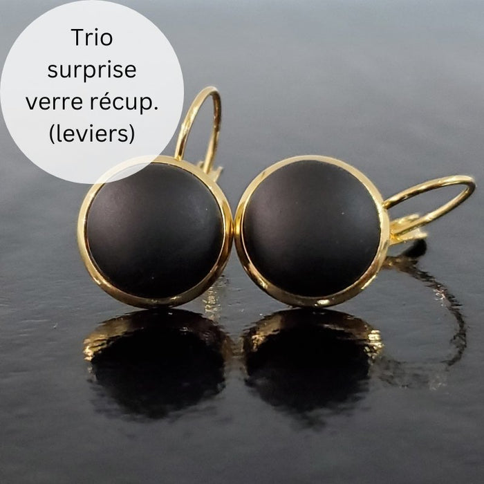 Trio boucles leviers surprise, boucles d'oreilles verre récupéré