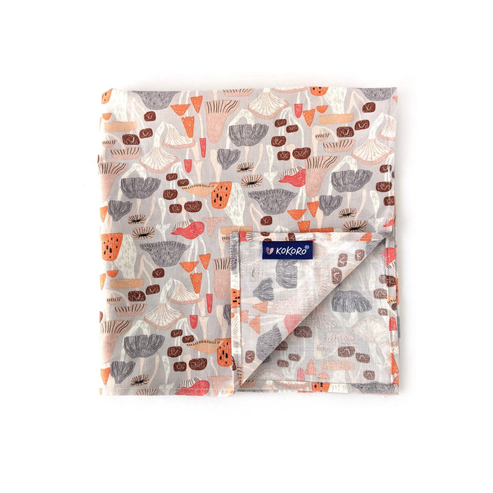 Furoshiki - emballage réutilisable - coton, gris - champignons