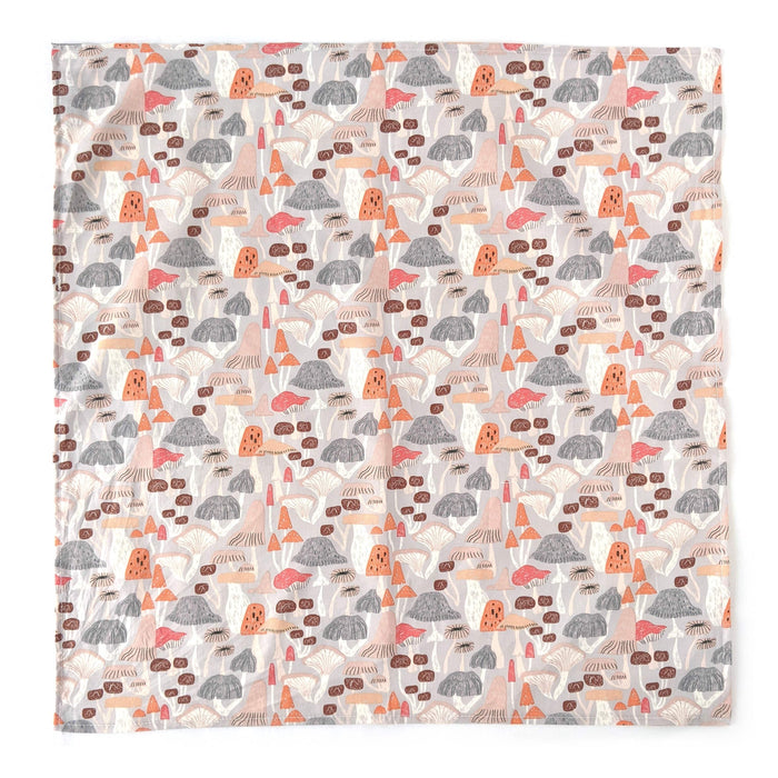 Furoshiki - emballage réutilisable - coton, gris - champignons