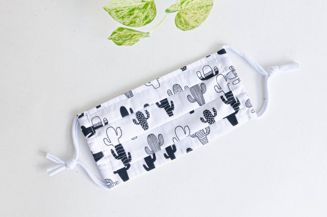 Masque en tissu - denim noir & cactus noir blanc & pois