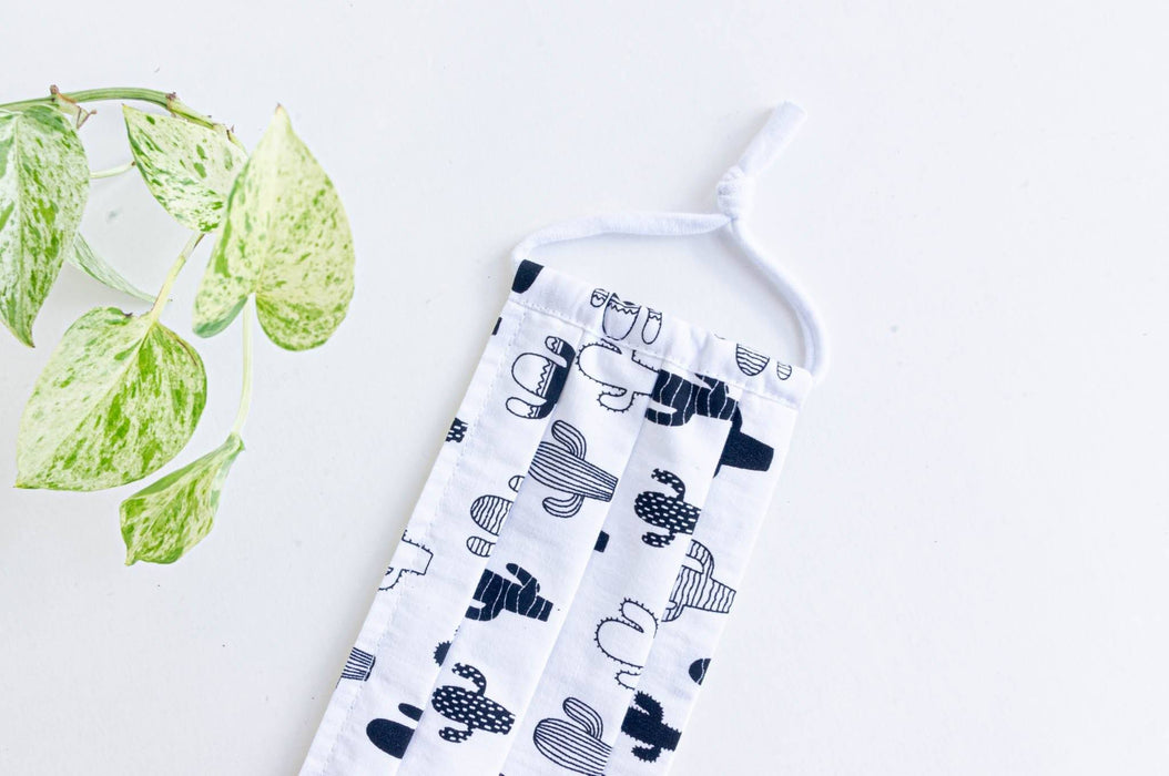 Masque en tissu - denim noir & cactus noir blanc & pois