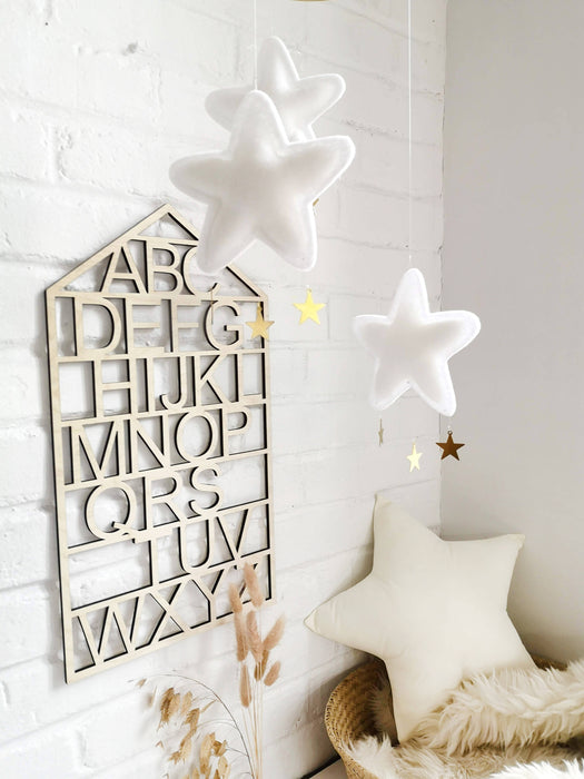 Abécédaire mural en bois, alphabet en bois, abécédaire, abécédaire bois mural, abécédaire mural, cadre maison en bois, the butter flying