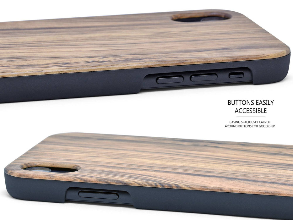 Étui iphone xr en bois zébré et côtés en polycarbonate