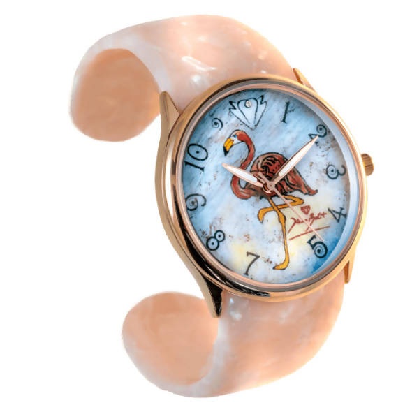 Montre fashion impression lithographie flamand rose