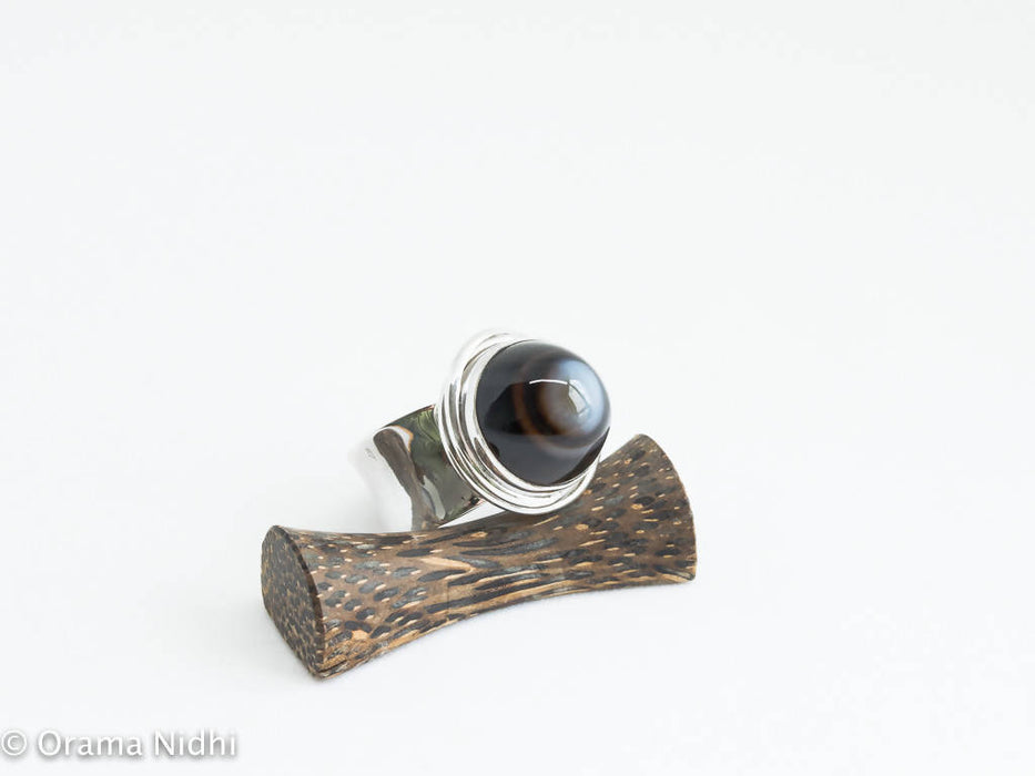 Bague agate «oeil de shiva» et argent