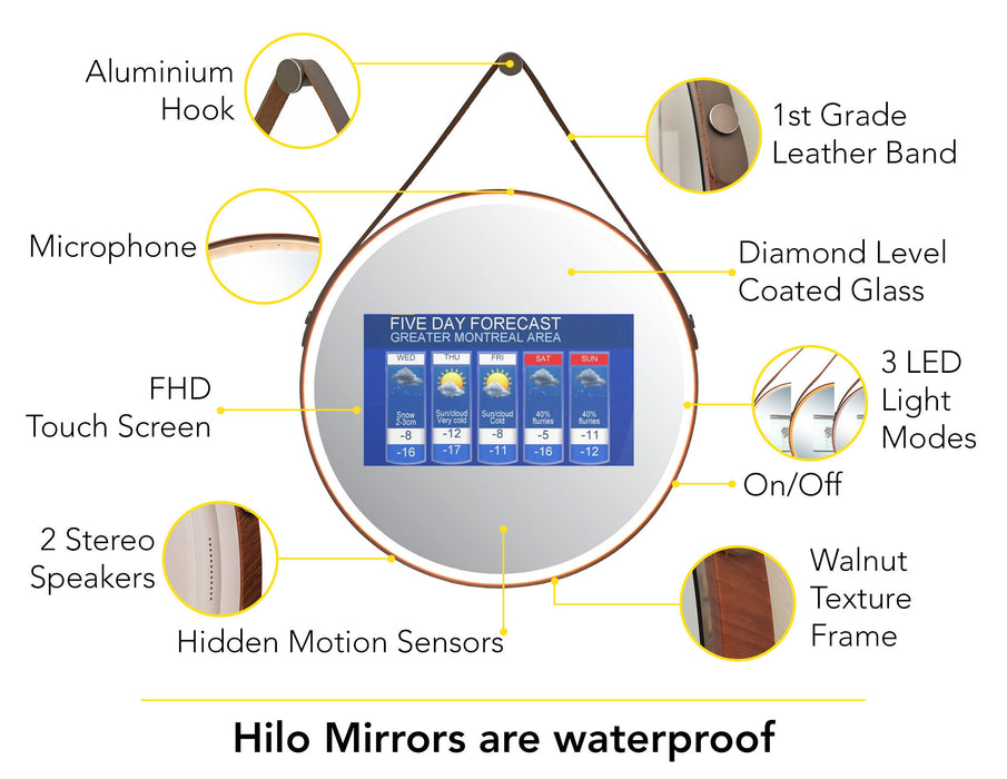 Hilo™ miroir avec écran tactile, lumières led et manche en cuir