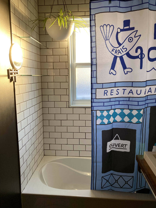 Rideau de douche de polyester, lavable à la machine, 71" x 71", conçu en collaboration avec l'artiste ben tardif