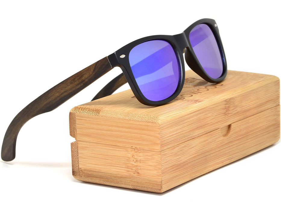 Lunettes de soleil en bois d'ébène avec verres miroir bleu polarisés